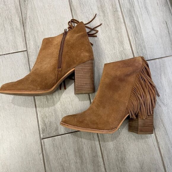 Arturo Chiang Reiden Fringe Ankle Boot, Brown Suede Size 8.5 - Picture 2 of 10